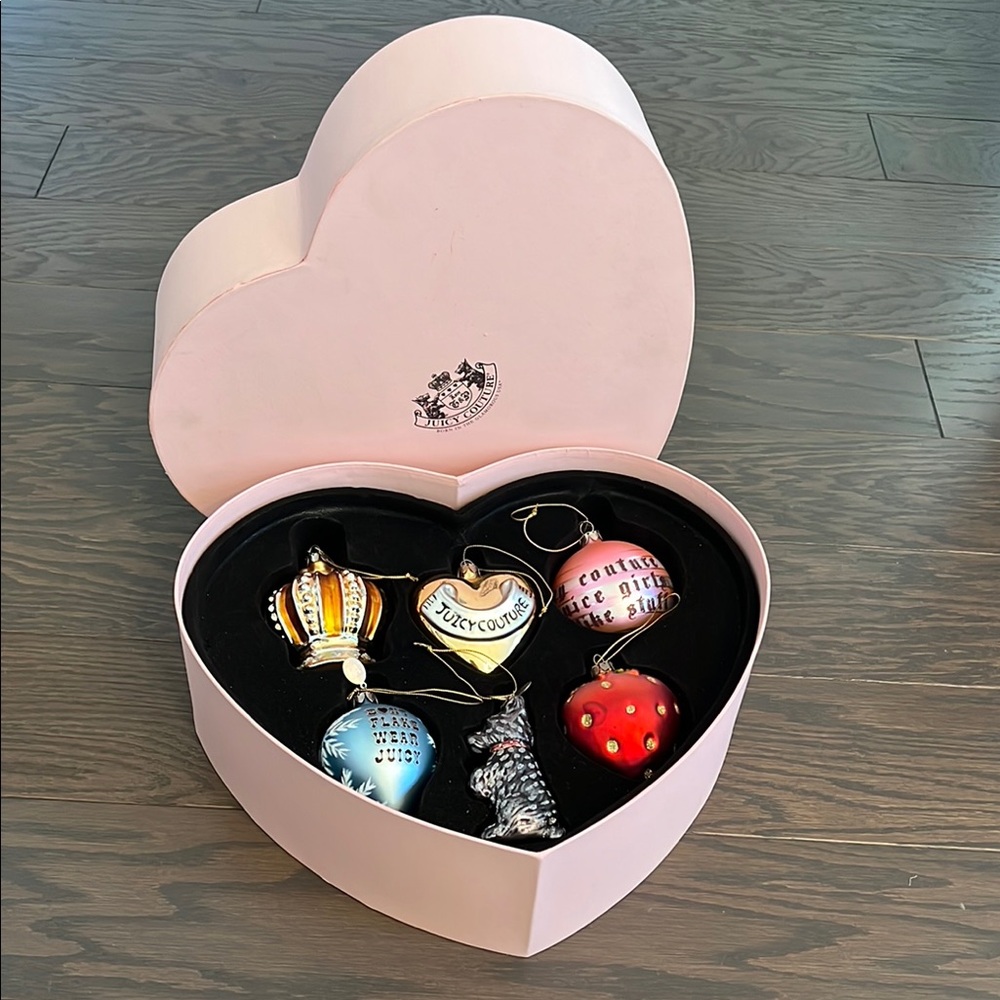 Juicy Couture Christmas Ornaments in Pink Heart Box
